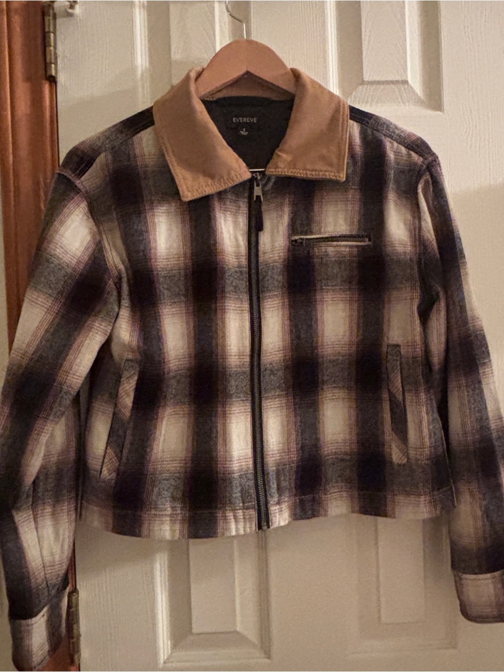 Evereve Plaid Barn Jacket with Tan Collar